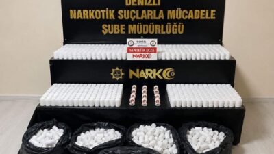 Denizli’de polis tarafından düzenlenen bir uyuşturucu operasyonunda 104,870 adet sentetik