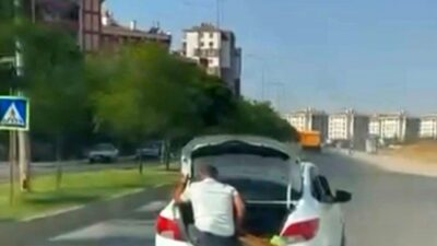 Diyarbakır’ın Yenişehir ilçesinde seyir halindeki araçlarda tehlikeli yolculuklar, bir cep