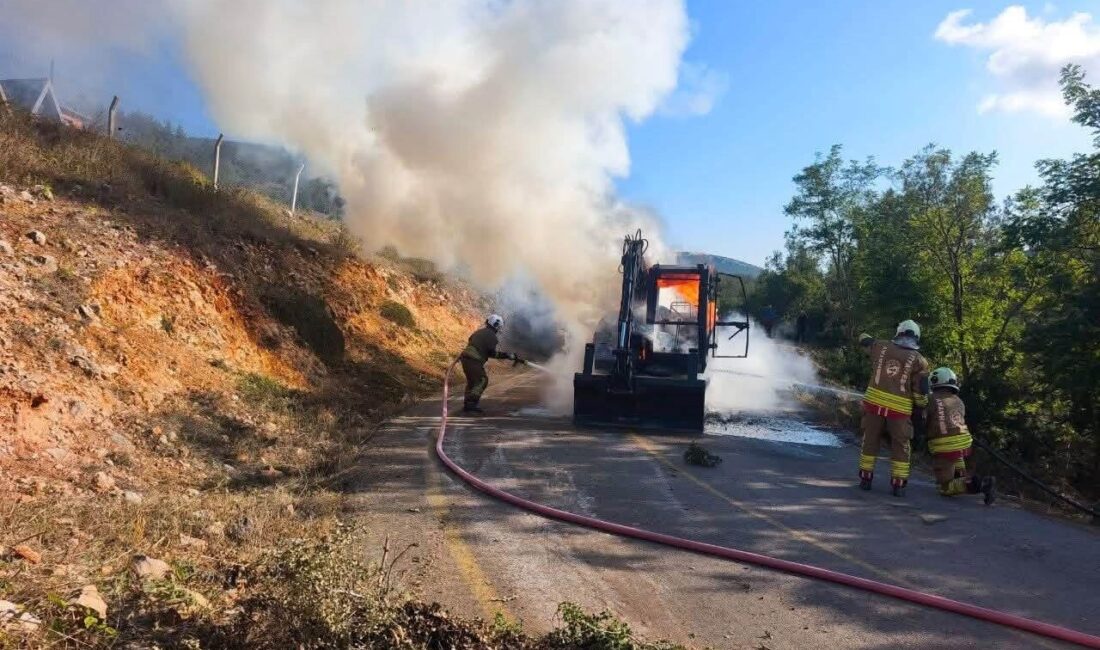 İskenderun ilçesine bağlı Sakıt Mahallesi’nde seyir halindeki bir iş makinesi