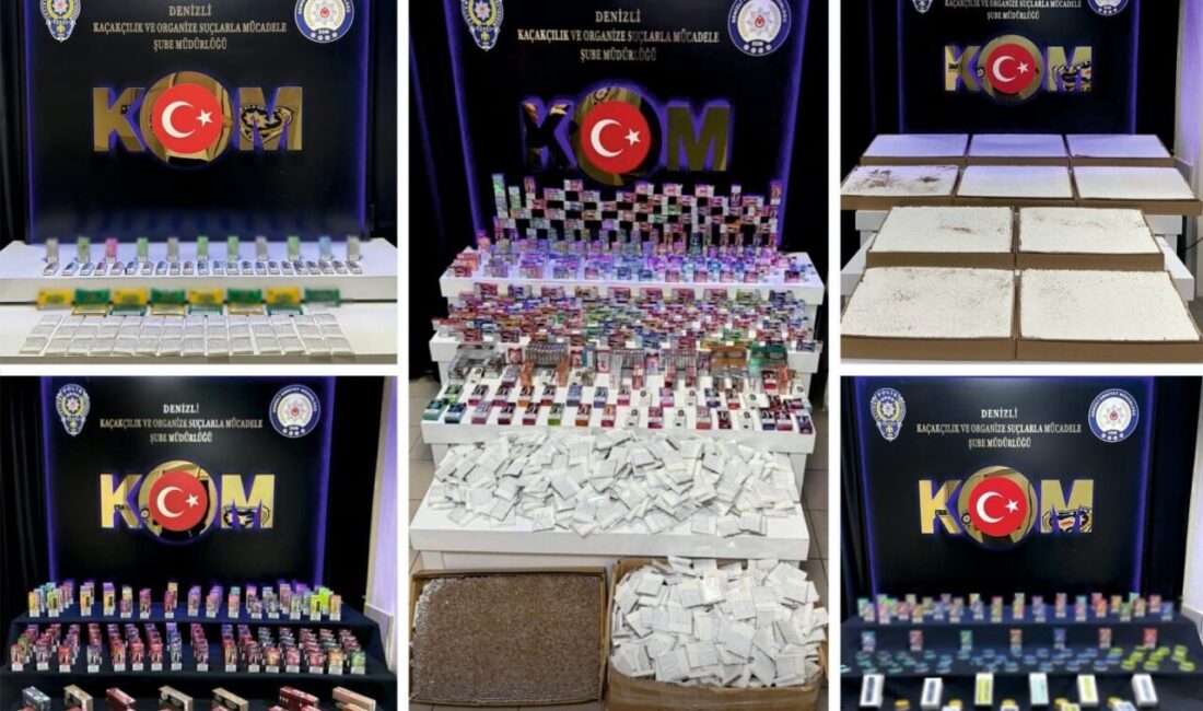 Denizli’de gerçekleştirilen operasyonda polis ekipleri tarafından büyük miktarda yasa dışı