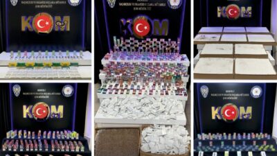 Denizli’de gerçekleştirilen operasyonda polis ekipleri tarafından büyük miktarda yasa dışı