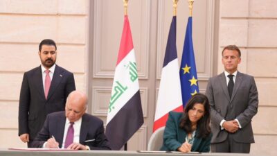 Fransa Cumhurbaşkanı Emmanuel Macron’un, Irak Başbakanı Ali Zeydi ile bir