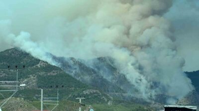 Mersin’in Bozyazı ilçesinde seraların bulunduğu alanda başlayan ve ormanlık alana
