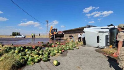 Muş-Hasköy kara yolunda meydana gelen bir trafik kazasında karpuz yüklü