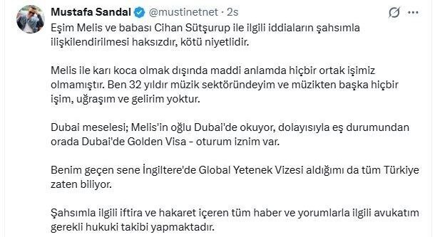 Popüler şarkıcı Mustafa Sandal, eşi Melis Sandal’ın tasfiye edilen fonlardan