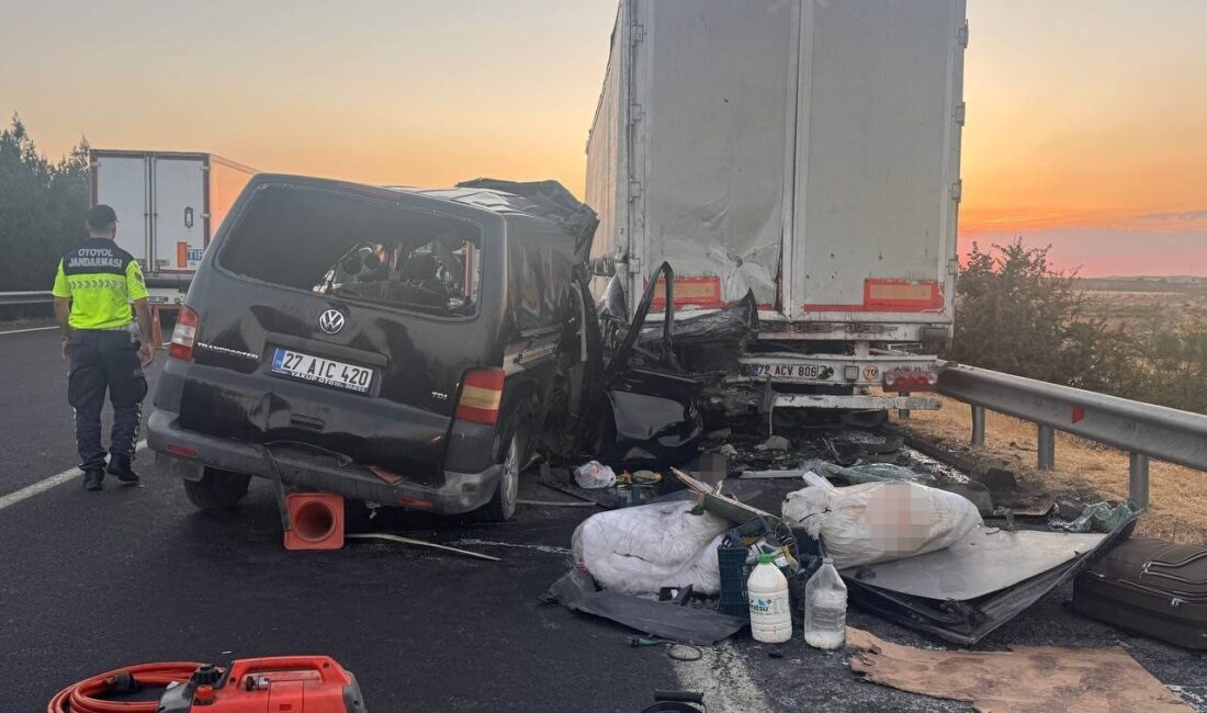 Şanlıurfa’daki bir kaza sonucunda lastiği patlayan bir tır, yolun kenarına