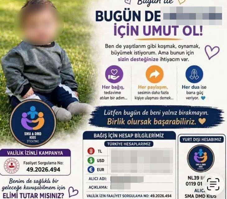 Antalya’nın Serik ilçesinde, çocuğunun SMA hastası olduğunu iddia ederek sosyal