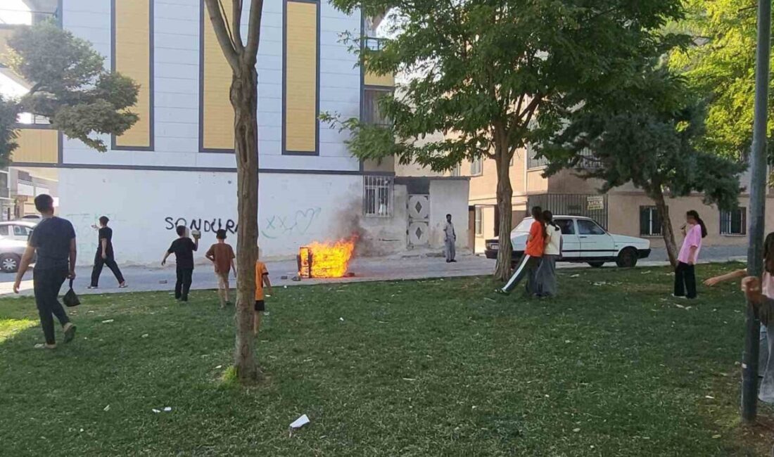 Şanlıurfa’da Haliliye ilçesinde çocukların sokağa terkedilen bir koltuğu ateşe vererek