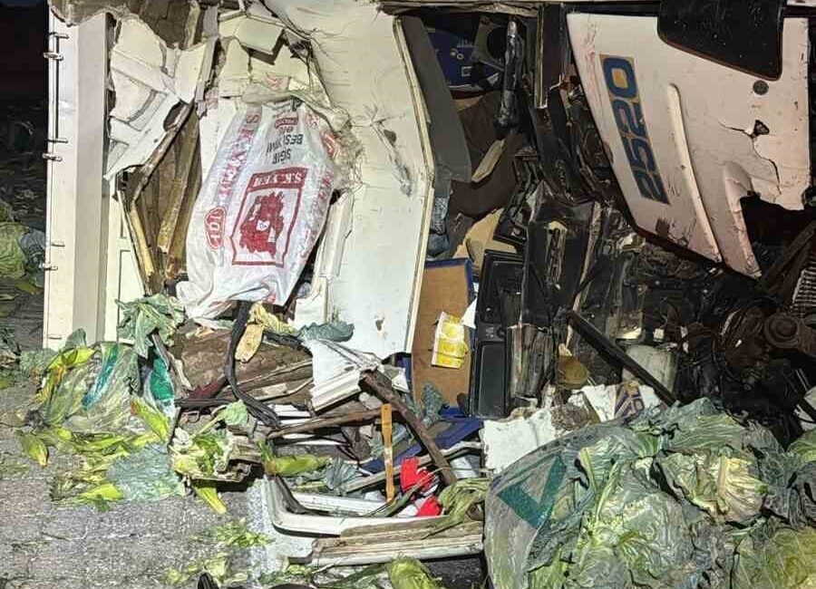 Tarsus-Pozantı Otoyolu’nda meydana gelen trafik kazasında kamyon ile tırın çarpışması
