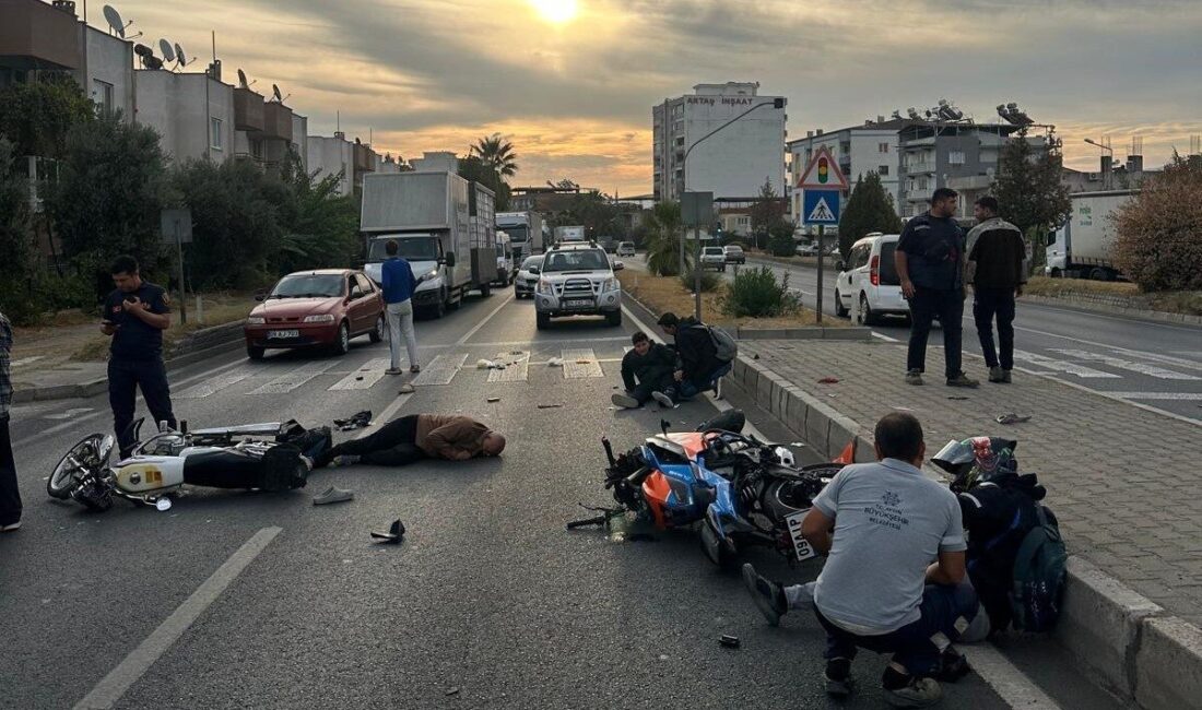 Aydın’ın Efeler ilçesinde meydana gelen trafik kazasında, iki motosikletin çarpışması