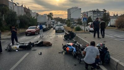 Aydın’ın Efeler ilçesinde meydana gelen trafik kazasında, iki motosikletin çarpışması