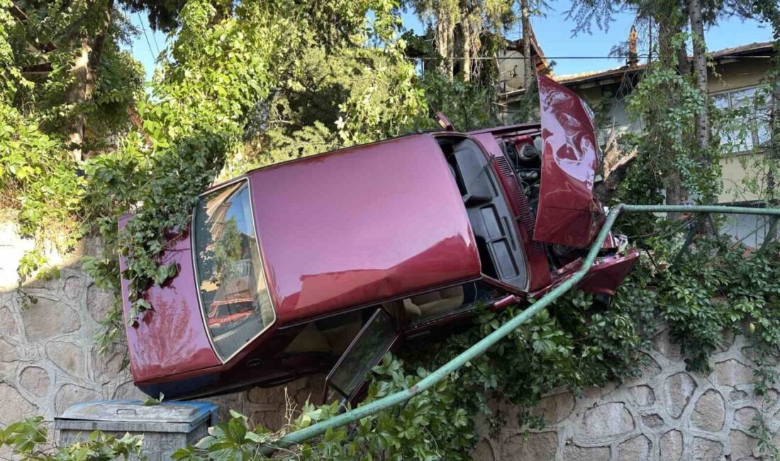 Uşak’ta, kontrolü kaybedilen bir otomobilin ağaçlara ve ardından istinat duvarındaki