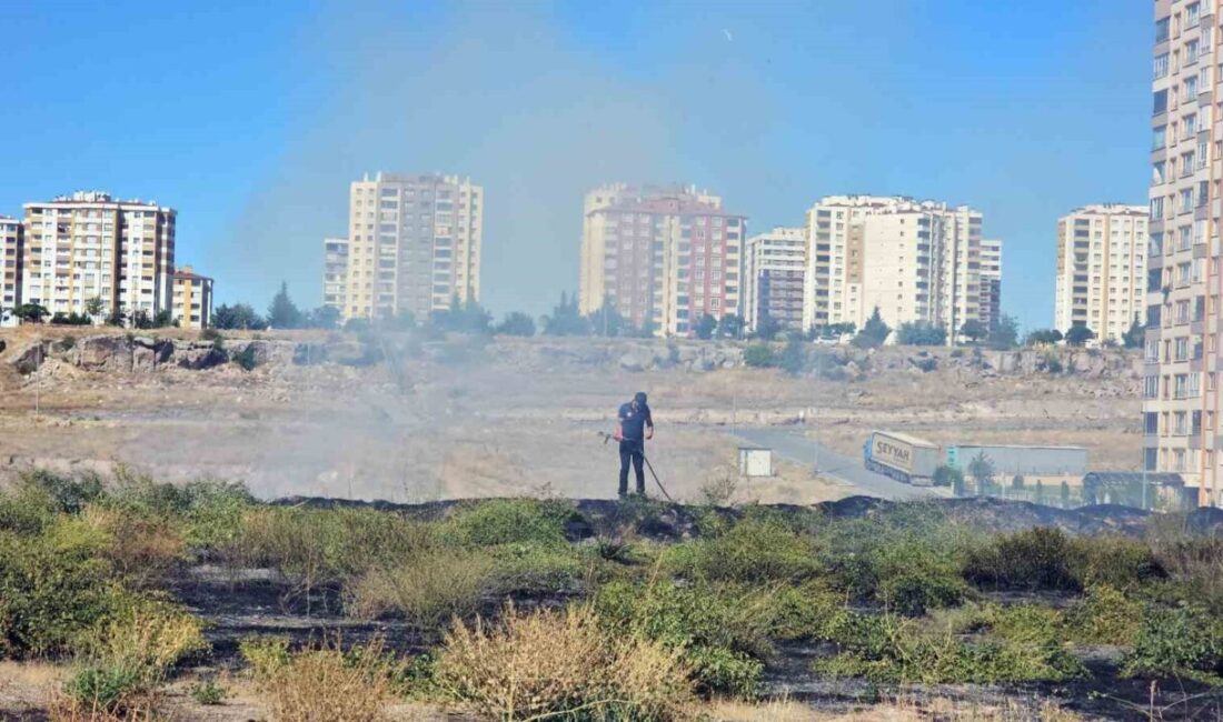 Kocasinan ilçesinde bir kadın, Beyazşehir Mahallesi’nde çıkan arazi yangınını salça