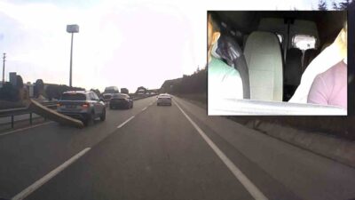 Körfez ilçesinde bir sürücünün hafif ticari aracına yol üzerindeki bir