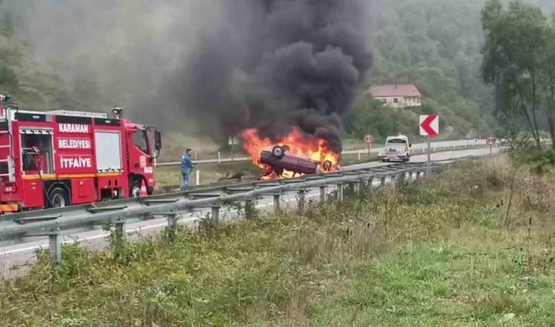 Zonguldak’ta meydana gelen trafik kazasında bir otomobil kontrolden çıkarak takla