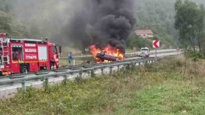 Zonguldak’ta meydana gelen trafik kazasında bir otomobil kontrolden çıkarak takla