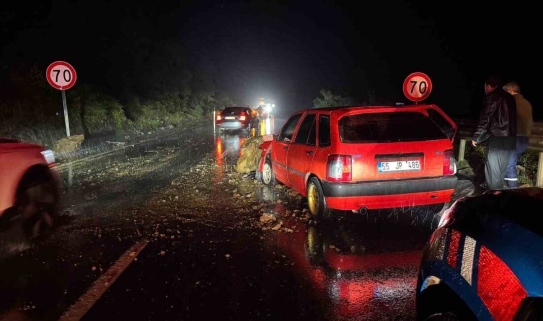 Alaplı ilçesinde meydana gelen yağış sonrası yamaçtan kopan kaya parçaları,