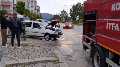 Beyşehir ilçesinde seyir halindeki bir araçta çıkan yangın kısa süreli