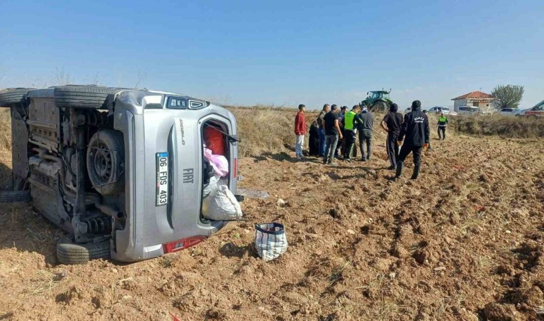 Çorum’un Alaca ilçesinde bariyerlere çarpıp tarlada takla atan hafif ticari