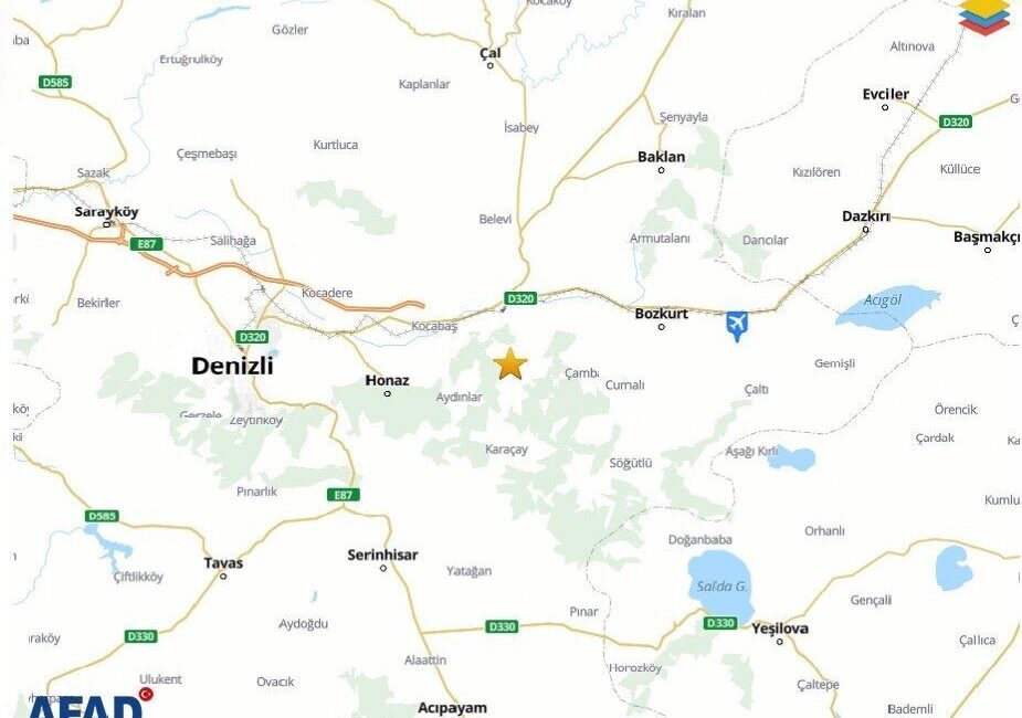 Denizli’de sabaha karşı meydana gelen 3.9 büyüklüğündeki orta büyüklükteki deprem