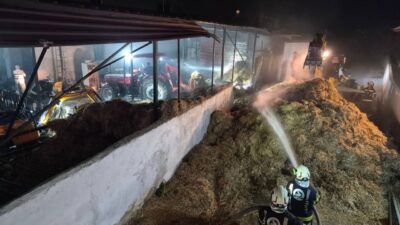 Denizli’nin Pamukkale ilçesinde bir besihanede bulunan samanların alev alması sonucu