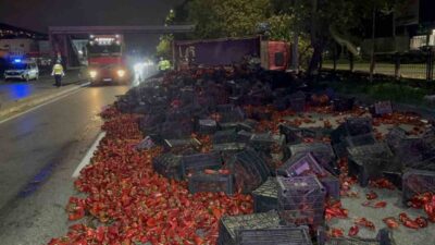 Samsun’un Tekkeköy ilçesinde yaklaşık 10 ton kapya biber taşıyan bir