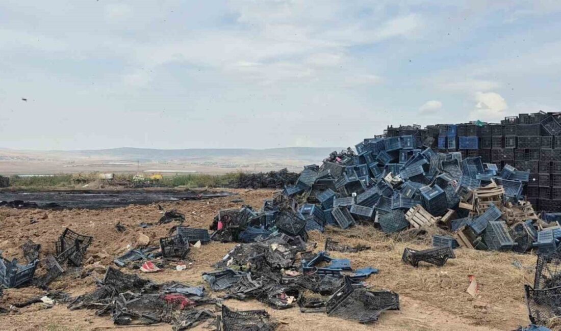 Eskişehir’in Tepebaşı ilçesinde, açık alanda stoklanmış binlerce plastik kasadan oluşan