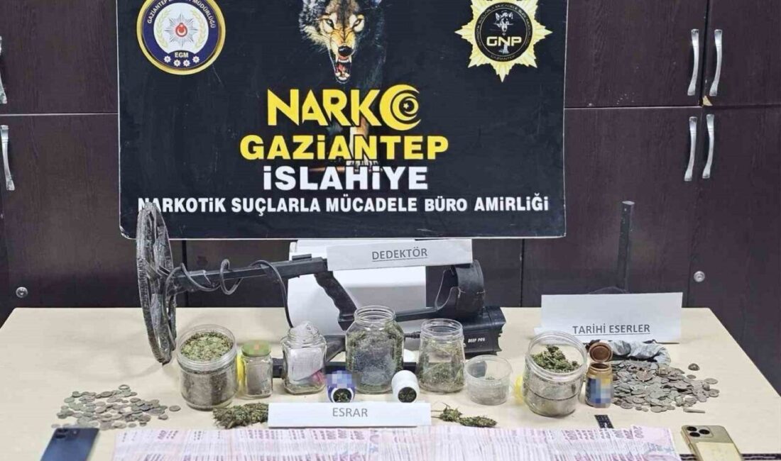 Gaziantep’in İslahiye ilçesinde bir adreste yapılan aramalarda tarihi eser olduğu
