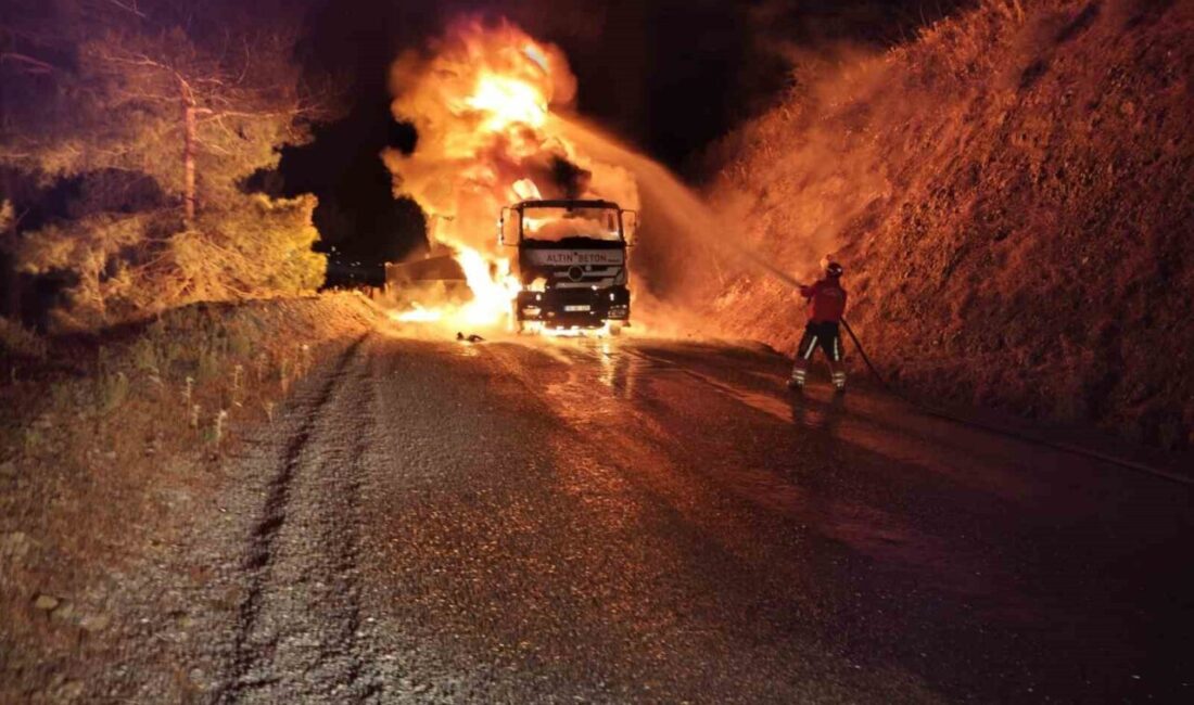 Balıkesir’in Havran ilçesinde seyir halindeyken alev alan bir kamyon, itfaiye