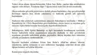 İstanbul’un Başakşehir ilçesinde bulunan bir ortaokulda meydana gelen olayda İçişleri