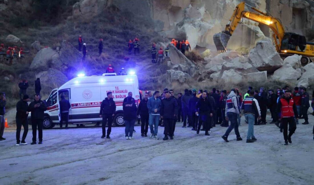 Nevşehir’in Göreme beldesinde çöken peribacasında kayalıklar altında kalan 1 kişinin