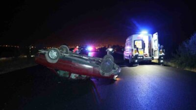 Nevşehir’de meydana gelen trafik kazasında, kontrolden çıkarak takla atan bir