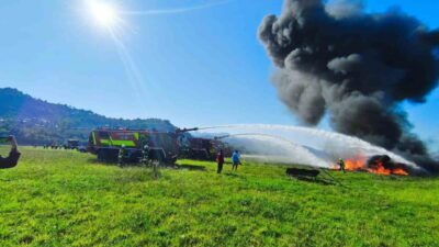 Ordu-Giresun Havalimanı’nda gerçekleştirilen acil durum tatbikatı, senaryo gereği pistten çıkarak