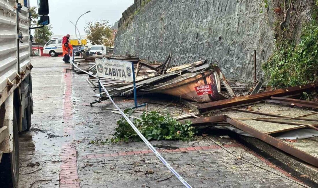Akçakoca ilçesinde etkili olan şiddetli rüzgar, şehir merkezinde bulunan açık