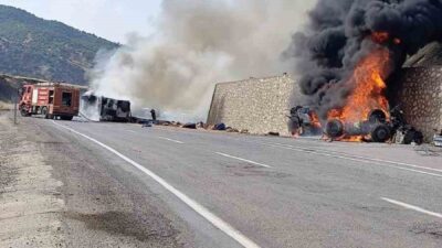 Siirt-Baykan karayolunda meydana gelen trafik kazasında iki tırın çarpışması sonucu