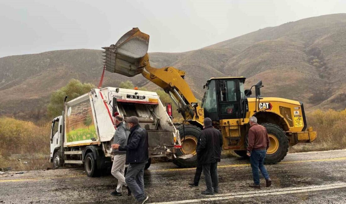 Erzurum’un Tekman ilçesinde belediyeye ait çöp kamyoneti, sürücüsünün direksiyon hâkimiyetini