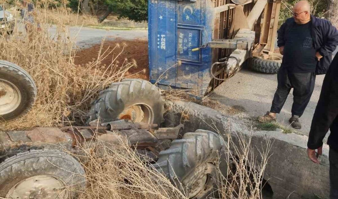 Gaziantep’in Nizip ilçesinde sürücüsünün direksiyon hakimiyetini kaybettiği toprak yüklü traktör