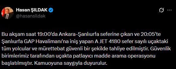 Şanlıurfa Valisi Hasan Şıldak, Ankara’dan Şanlıurfa’ya sefer yapan 4180 sefer