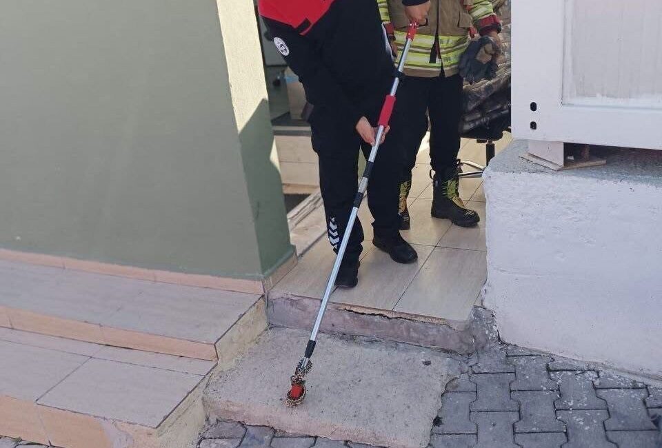 Hatay’ın Yayladağı ilçesinde yerleşim yerinde görülen yılan, itfaiye ekipleri tarafından