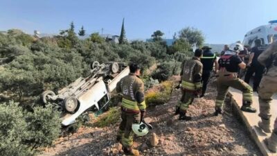 Hatay’ın İskenderun ilçesinde zeytin bahçesine uçarak ters dönen kamyonetin sürücüsü
